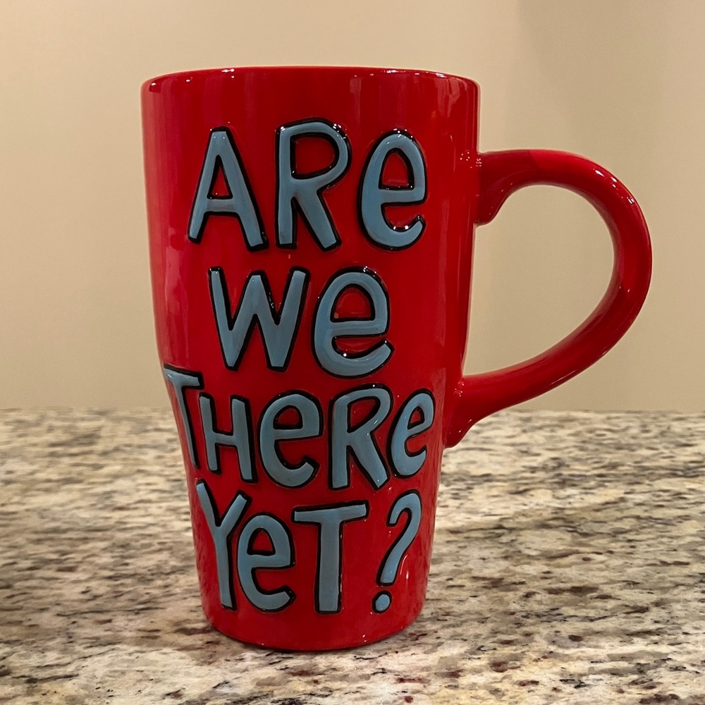 Are We There Yet Red Ceramic Coffee Mug Artist Laurie Vassey Gift Bag Included